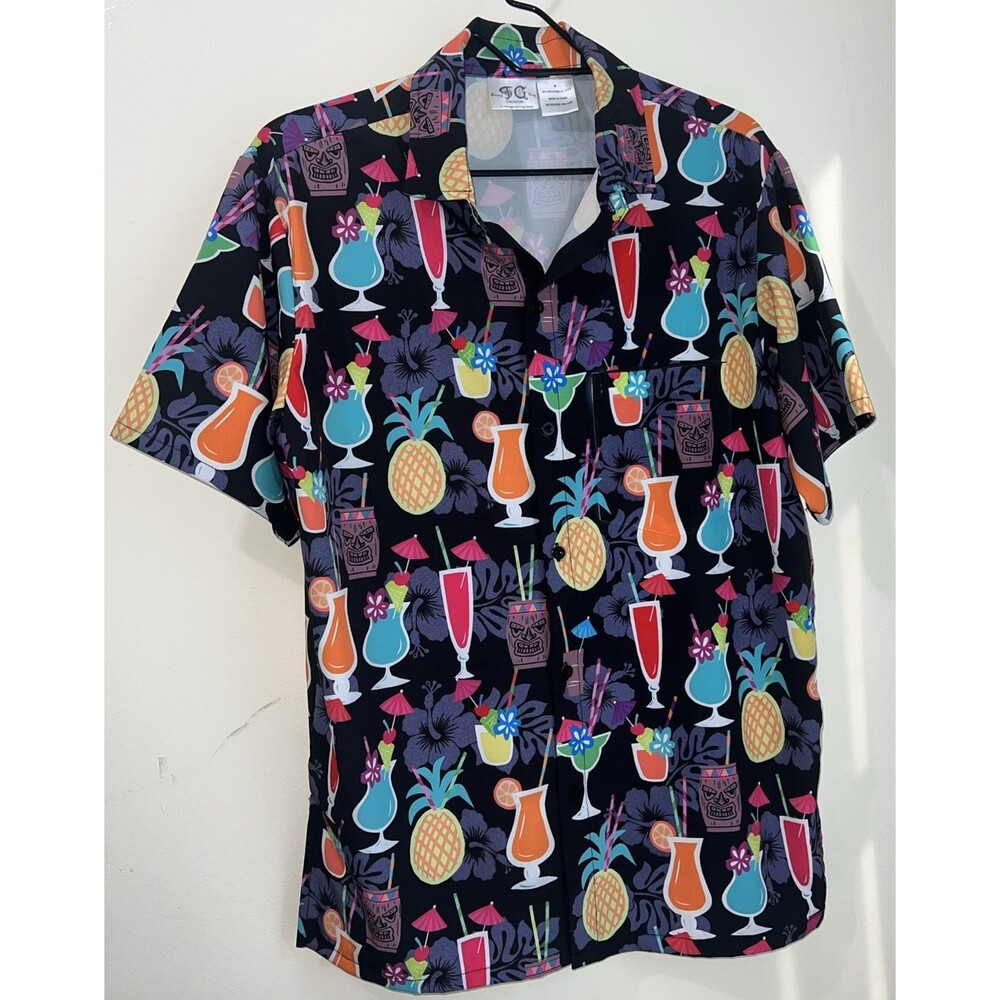 Funny Guy Mugs Men's Tropical Drinks Hawaiian Print Short Sleeve Shirt Size M
